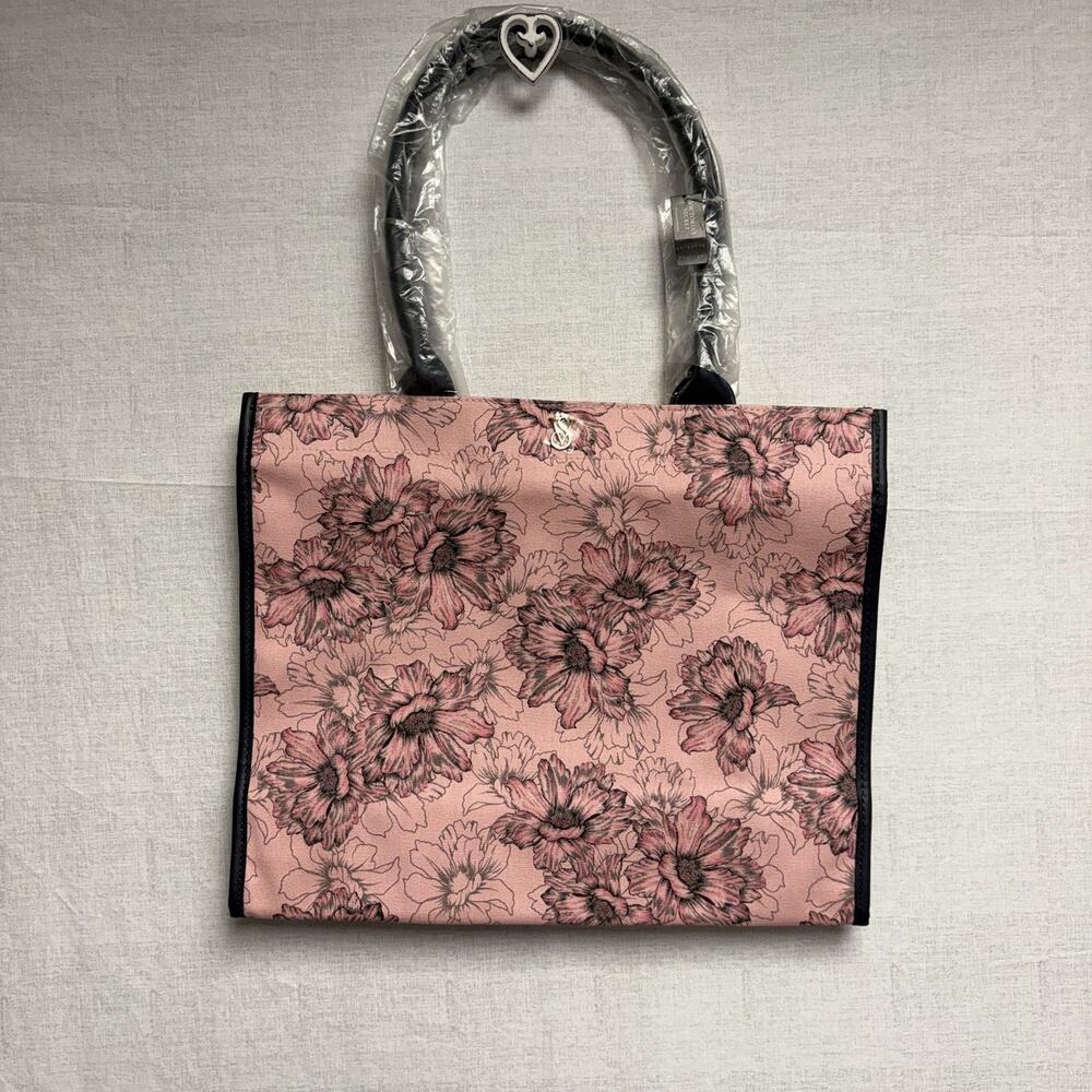 Victoria Secret Pink And Gray Floral Snap Tote Bag Purse - NWT
